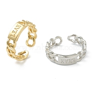 Brass Cuff Rings, Open Rings, Curb Chain, Rectangle with Word Leah, Mixed Color, US Size 8(18.1mm)(RJEW-L100-016)