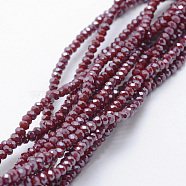 Electroplate Opaque Glass Beads Strands, Pearl Luster Plated, Faceted, Rondelle, Dark Red, 2.5x1.5mm, Hole: 0.5mm, about 197~201pcs/strand, 12.9 inch(33cm)(X-EGLA-J144-PL-B04)