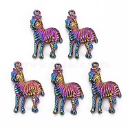 Rainbow Color Alloy Pendants, Cadmium Free & Nickel Free & Lead Free, Zebra Shape, 29.5x19x4mm, Hole: 1.4mm(PALLOY-S180-089-NR)