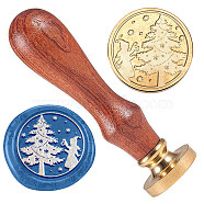 Wax Seal Stamp Set, Brass Sealing Wax Stamp Head, with Wood Handle, for Envelopes Invitations, Gift Card, Christmas Tree, 83x22mm, Stamps: 25x14.5mm(AJEW-WH0208-868)