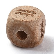 Natural Wood Constellation Beads, Cube, Aquarius, 12x12x12mm, Hole: 4mm(WOOD-M002-11)