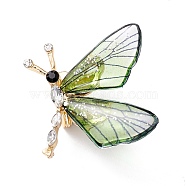 Butterfly Enamel Pin, Exquisite Insect Alloy Rhinestone Brooch for Women Girl, Light Gold, Yellow Green, 28.5x29x7mm, Pin: 0.7mm(JEWB-P012-04A)