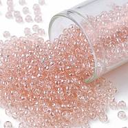 TOHO Round Seed Beads, Japanese Seed Beads, (630) Light Rosaline Transparent, 8/0, 3mm, Hole: 1mm, about 1110pcs/50g(SEED-XTR08-0630)