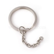 304 Stainless Steel Split Key Rings, Keychain Clasp Findings, with Chains, Stainless Steel Color, 72mm, 30x2.7mm(STAS-G185-02P-30mm)