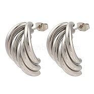 201 Stainless Steel Stud Earrings for Women, with 304 Stainless Steel Pins, Stainless Steel Color, 26x15mm(EJEW-F345-02P)