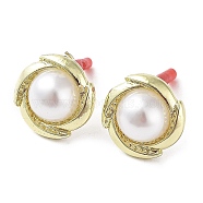 Rack Plating Alloy Sun Stud Earrings with ABS Pearl Beaded and 304 Stainless Steel Pin, Cadmium Free & Nickel Free & Lead Free, Golden, 16mm, Pin: 0.6mm(EJEW-B030-06G)