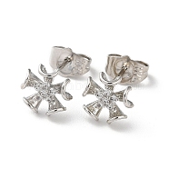 Brass Rhinestone Stud Earrings, Flower, Platinum, 10x9mm(EJEW-Z021-47P)