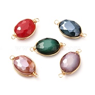 Pearl Luster Plated Glass Bead Links Connectors, Faceted, with Real 18K Gold Plated Eco-Friendly Copper Finddings, Mixed Color, 25x13x7mm, Hole: 1.6~2.3mm(PALLOY-JF00852)