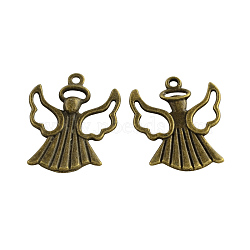Tibetan Style Alloy Angel Pendants, Cadmium Free & Nickel Free & Lead Free, Antique Bronze, 25.5x21x3mm, Hole: 2mm(X-TIBEP-Q041-028AB-NR)