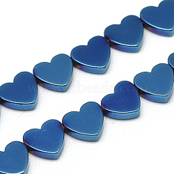 Electroplate Non-magnetic Synthetic Hematite Beads Strands, Heart, Blue Plated, 8x7x2mm, Hole: 0.5mm, about 51pcs/strand, 15.7 inch(G-T057-12B)