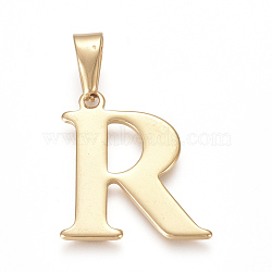 304 Stainless Steel Pendants, Golden, Initial Letter.R, 26x23x1.5mm, Hole: 5x8mm(STAS-F106-95G-R)