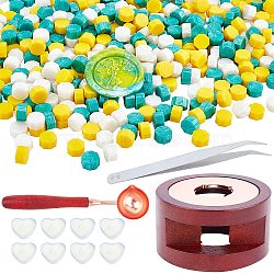 CRASPIRE DIY Stamp Making Kits, Including Seal Stamp Wax Stick Melting Pot Holder, Brass Wax Sticks Melting Spoon, Paraffin Candles and 304 Stainless Steel Beading Tweezers, Yellow, 0.9cm, 511pcs/set(DIY-CP0003-88C)