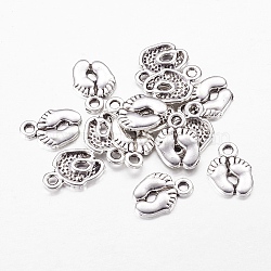 Tibetan Style Pendants, Baby Feet, Lead Free and Cadmium Free, Antique Silver, about 14mm long, 10mm wide, 2mm thick, hole: 2mm(X-LF10517Y)