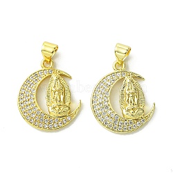 Brass Micro Pave Clear Cubic Zirconia Pendants, Moon with Goddess, Real 18K Gold Plated, 21x17.5x3.5mm, Hole: 4x3mm(KK-H472-40G)