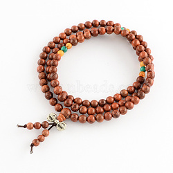 Dual-use Items, Wrap Style Buddhist Jewelry Swartizia Spp Wood Round Beaded Bracelets or Necklaces, SandyBrown, 600mm; 108pcs/bracelet(BJEW-R281-15)