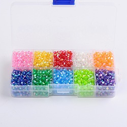 Ten Color Boxed Eco-Friendly AB Color Plated Transparent Acrylic Beads, Faceted, Bicone, Mixed Color, 4x4mm, Hole: 1mm, about 250pcs/color, about 2500pcs/box(MACR-X0019-4mm-01)