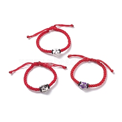 Flower Braided Bead Bracelet, Lucky Red Bracelet for Kid, Mixed Color, Inner Diameter: 1-7/8~2-5/8 inch(4.7~6.8cm) (BJEW-JB07684)