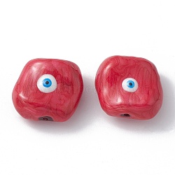 Glass Beads, with Enamel, Square with Evil Eye Pattern, FireBrick, 20x19x10mm, Hole: 1.2mm(GLAA-A009-04B)