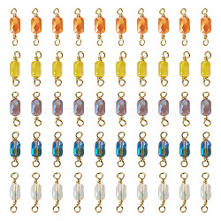50Pcs 5 Colors Electroplate Glass Faceted Rectangle Connector Charms, with Brass Wire Loops, Real 18K Gold Plated, Rack Plating, Long-Lasting Plated, Mixed Color, 15.5x4x3mm, Hole: 1.6~1.8mm, 10pcs/color(KK-TA0003-31)