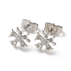 Brass Rhinestone Stud Earrings, Flower, Platinum, 10x9mm(EJEW-Z021-47P)