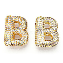 Brass Micro Pave Cubic Zirconia Pendants, Alphabet, Letter B, 25x21.5x8.5mm, Hole: 4x2.5mm(KK-N254-06G-B)