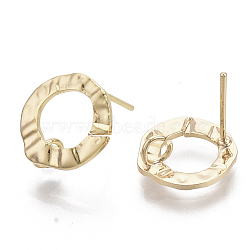 Brass Stud Earring Findings, with Loop, Real 18K Gold Plated, Nickel Free, Ring, 12.5x12mm, Hole: 2.5mm, Pin: 0.8mm(X-KK-T056-01G-NF)