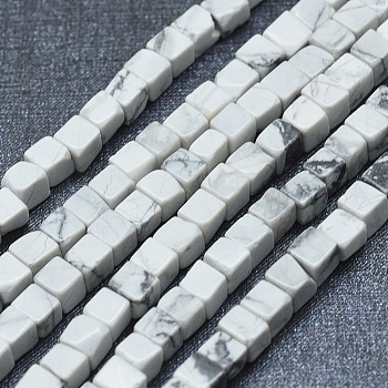 Natural Howlite Beads Strands, Cube, 3~4.5x3~4.5x3~5mm, Hole: 0.8~1mm, about 89~97pcs/strand, 15.1~15.5 inch(38.5~39.5cm)