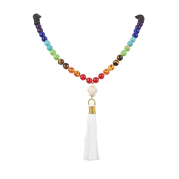 Gemstone Pendant Necklaces, Polyester Tassel Pendant Necklaces, 41.73 inch(106cm)