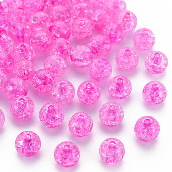 Transparent Crackle Acrylic Beads, Round, Magenta, 10x9mm, Hole: 2mm, about 940pcs/500g.