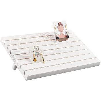 7-Slot Wooden Place Card Display Stands, for Postcards, Earring Display Cards Holder, Dyed & Heated, Rectangle, White, 29x19x2cm, about 3pcs/set