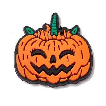 Halloween Theme PVC Cabochons, Pumpkin, Orange, 24x25x3mm