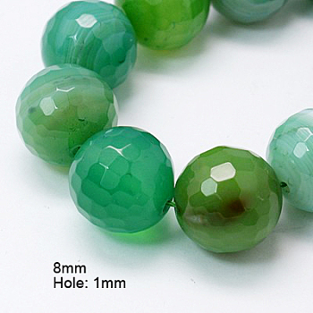 Natural Agate Beads Strands, Dyed, Faceted, Round, Medium Sea Green, 8mm, Hole: 1mm, about 48pcs/strand, 15.7 inch