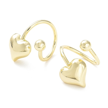 Brass Open Cuff Rings for Women, Heart, Real 18K Gold Plated, Inner Diameter: 19mm
