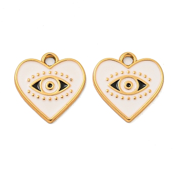 UV Plating Alloy Enamel Pendants, Heart with Eye Charm, Golden, 17x16x1.5mm, Hole: 2mm