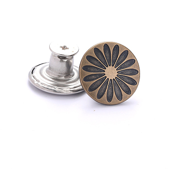 Alloy Button Pins for Jeans, Nautical Buttons, Garment Accessories, Round, Flower, 17mm