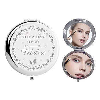 304 Stainless Steel Customization Mirror, Flat Round with Word, Arrows Pattern, 7x6.5cm