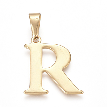 304 Stainless Steel Pendants, Golden, Initial Letter.R, 26x23x1.5mm, Hole: 5x8mm