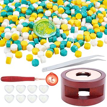CRASPIRE DIY Stamp Making Kits, Including Seal Stamp Wax Stick Melting Pot Holder, Brass Wax Sticks Melting Spoon, Paraffin Candles and 304 Stainless Steel Beading Tweezers, Yellow, 0.9cm, 511pcs/set