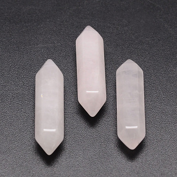 Faceted Natural Rose Quartz Beads, Healing Stones, Reiki Energy Balancing Meditation Therapy Wand, Double Terminated Point, for Wire Wrapped Pendants Making, No Hole/Undrilled, 30~32x9x9mm