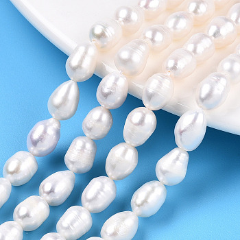 Natural Cultured Freshwater Pearl Beads Strands, Baroque Keshi Pearl Rice Beads, Seashell Color, 8.5~11x7~7.7mm, Hole: 0.7~0.8mm, about 19pcs/strand, 7.09 inch(18cm)
