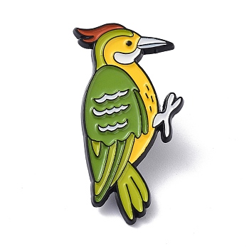 Bird Enamel Pin, Cute Alloy Enamel Brooch for Backpacks Clothes, Electrophoresis Black, Lime Green, 35x17x10mm