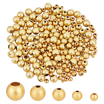 Elite 250Pcs 5 Style Brass Beads, Matte Style, Round, Real 18K Gold Plated, 3~7x3~6mm, Hole: 0.9~3mm, 50pcs/style