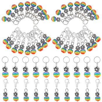 100 Charms of 5pcs Alloy Flower with Resin Beaded Cluster Dangle Wine Glass Charms, 304 Stainless Steel Hoop Earrings, Colorful, 60mm, Pin: 0.8mm