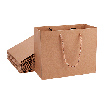 Kraft Paper Bags Gift Shopping Bags, with Nylon Cord Handle, Rectangle, BurlyWood, 22x10x18cm