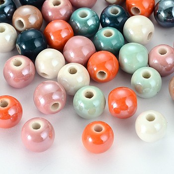 Pearlized Handmade Porcelain Round Beads, Mixed Color, 6mm, Hole: 1.5mm