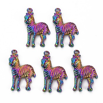 Rainbow Color Alloy Pendants, Cadmium Free & Nickel Free & Lead Free, Zebra Shape, 29.5x19x4mm, Hole: 1.4mm