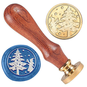 Wax Seal Stamp Set, Brass Sealing Wax Stamp Head, with Wood Handle, for Envelopes Invitations, Gift Card, Christmas Tree, 83x22mm, Stamps: 25x14.5mm