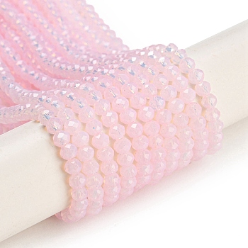 Baking Painted Transparent Glass Beads Strands, Imitation Opalite, Faceted, Round, Pink, 3.5x3mm, Hole: 0.7mm, about 117pcs/strand, 14.17~14.37 inch(36~36.5cm)