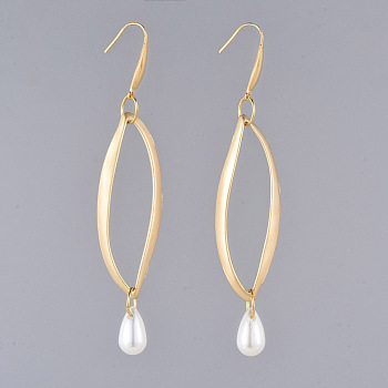 Dangle Earrings, with Acrylic Imitation Pearl Beads, Alloy Linking Rings and 316 Stainless Steel Earring Hooks, Golden, 89mm, Pin: 0.8mm