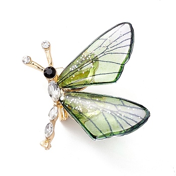 Butterfly Enamel Pin, Exquisite Insect Alloy Rhinestone Brooch for Women Girl, Light Gold, Yellow Green, 28.5x29x7mm, Pin: 0.7mm